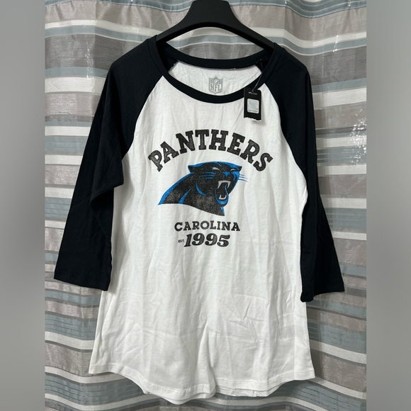NFL Tops - Carolina Panthers Black and White Raglan Shirt